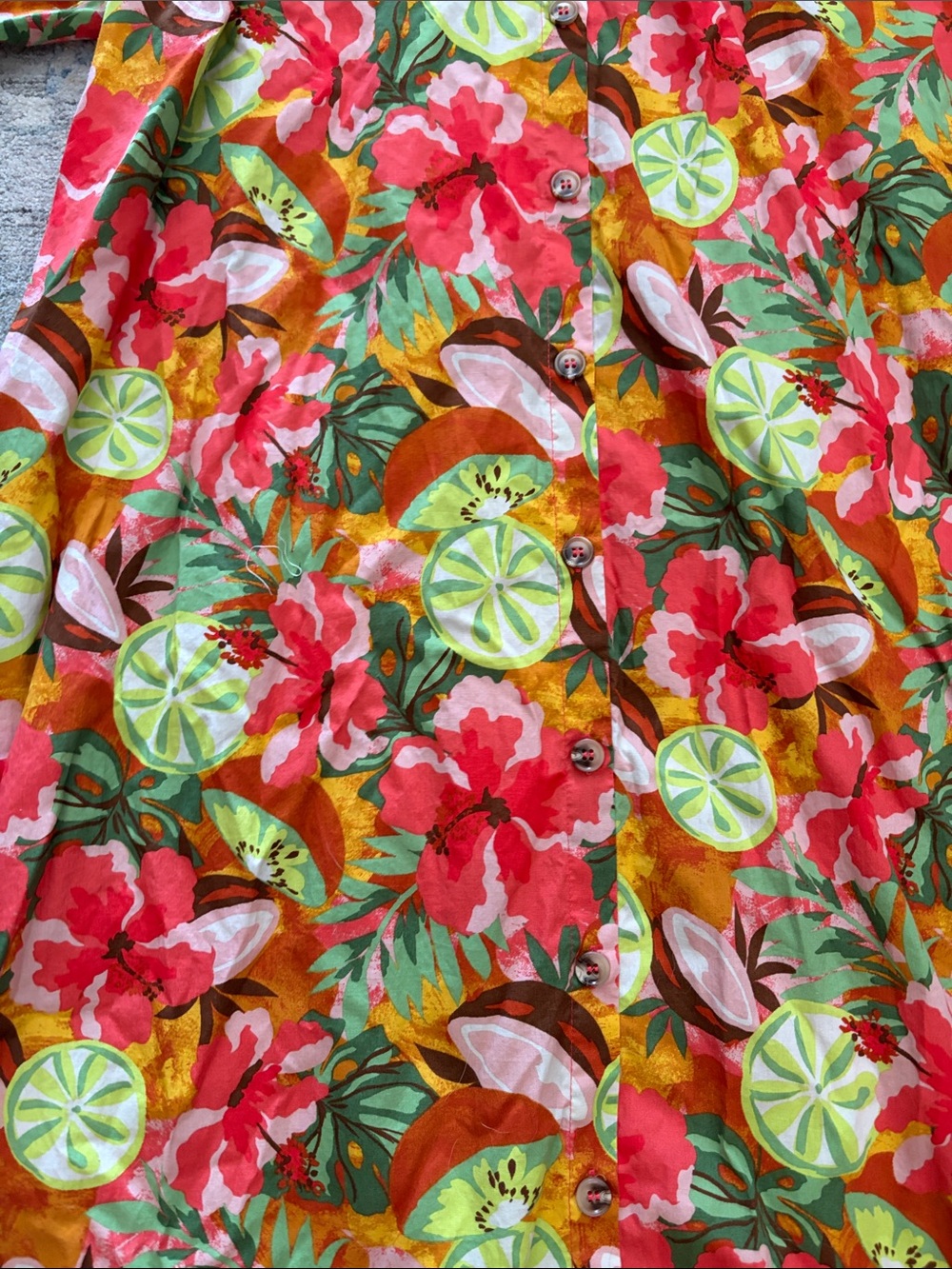 Dress Forum Tropical Floral/ Fruit Midi Dress in Red, Green & Orange - Picture 2 of 4
